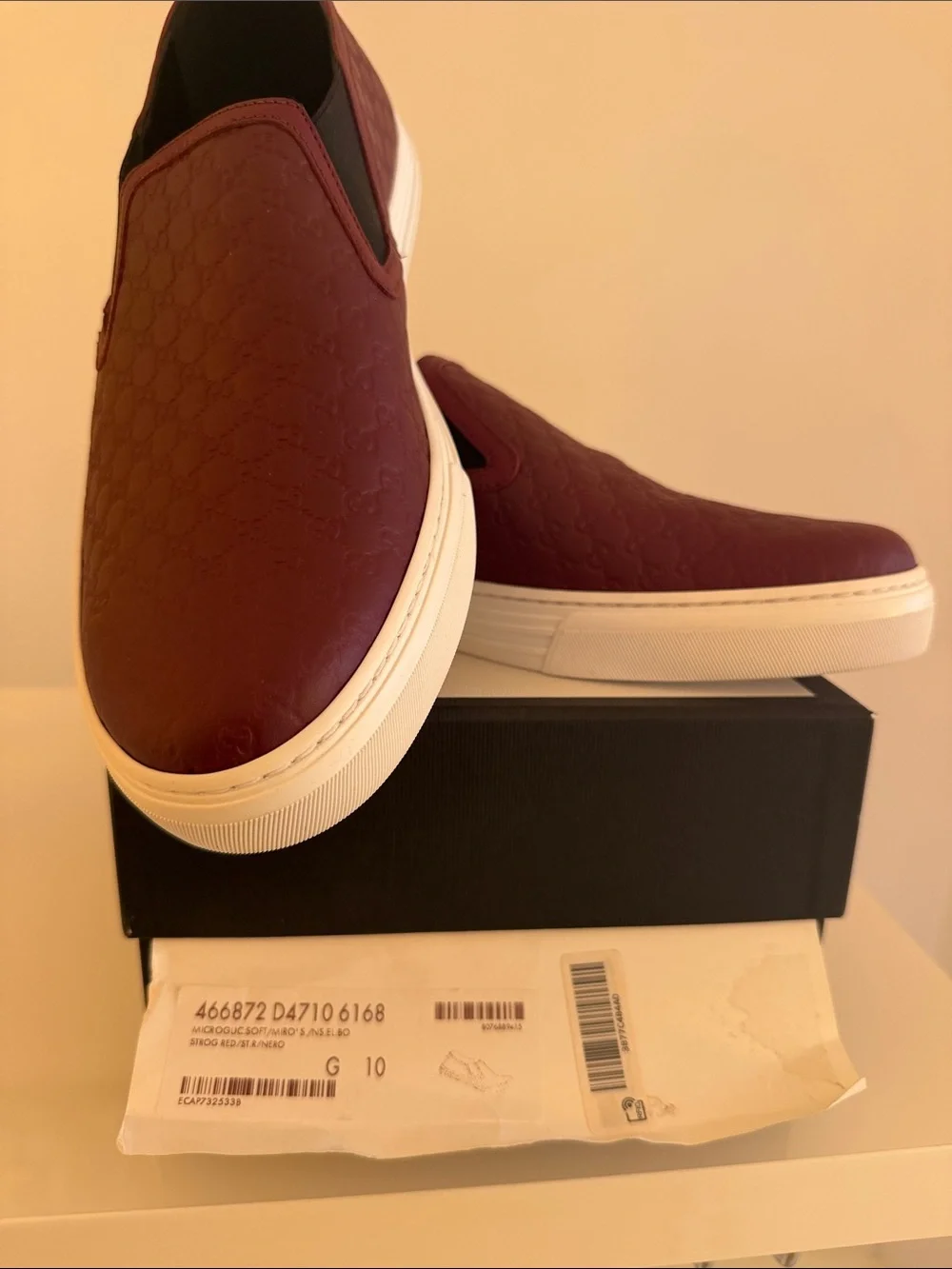 Gucci Men's Slip-On Loafer in Deep Red and White